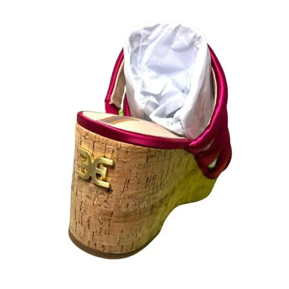 Sam Edelman Womens Red Satin Strappy Open Toe Cork Wedge Sandals Sz 8 M New - Picture 5 of 15